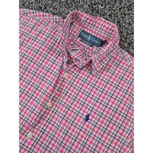 Ralph Lauren Mens Short Sleeve Plaid Custom Fit Pink‎ Button Up Shirt Small